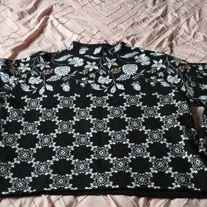 Ann Taylor Black and White Patterned Mock Neck Sweater